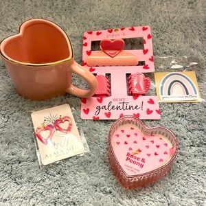 Valentine Day Gift Bundle - heart cup, candle, earrings, hair clip and sticker